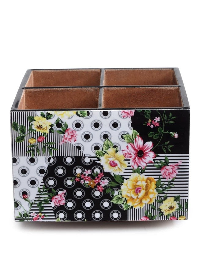 ROMEE Wooden Cutlery Holder for Forks, Knives, Spoons Holder | Stationery Organizer Holder| Cutlery Holder for Counter top, Dining Table, Restaurant Table (Floral, Green & White) - Image 3