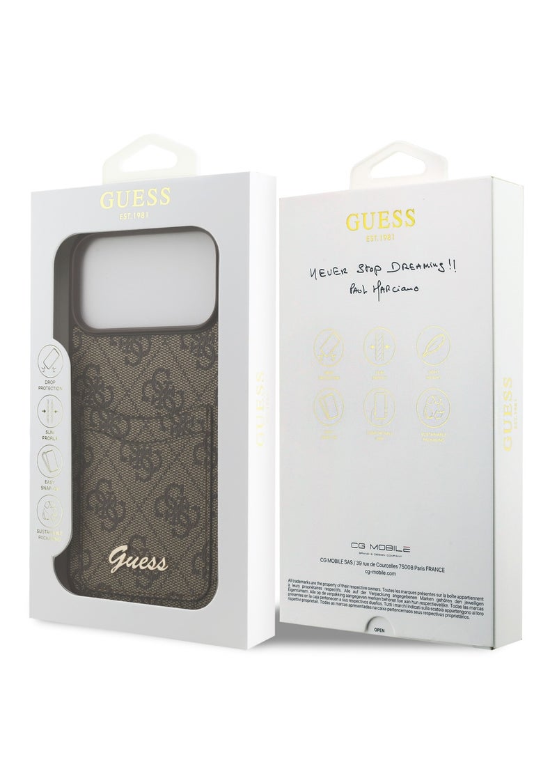 GUESS iPhone 17 Pro Max PU Case with Cardslot & Script Metal Logo / Drop Protection / Slim Profile / Easy Snap-On / Comfortable Grip - Brown - Image 3