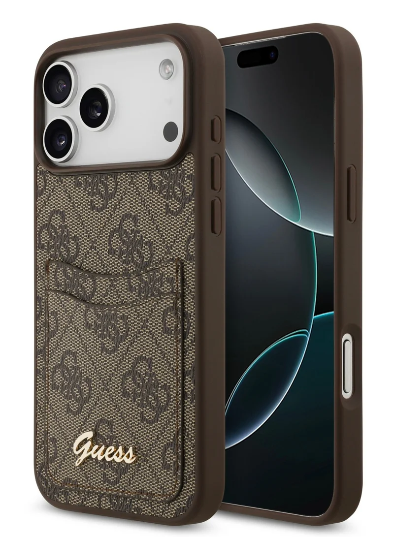 جس حافظة iPhone 17 Pro Max PU مع فتحة للبطاقات وشعار معدني / حماية من الصدمات / تصميم نحيف / سهولة في التثبيت / قبضة مريحة - بني