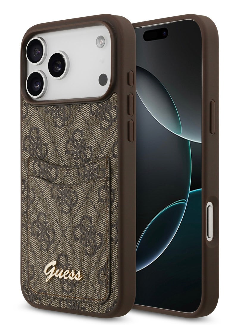 GUESS iPhone 17 Pro Max PU Case with Cardslot & Script Metal Logo / Drop Protection / Slim Profile / Easy Snap-On / Comfortable Grip - Brown - Image 2