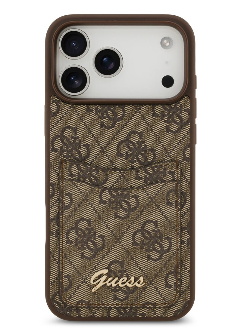 GUESS iPhone 17 Pro Max PU Case with Cardslot & Script Metal Logo / Drop Protection / Slim Profile / Easy Snap-On / Comfortable Grip - Brown - Image 1