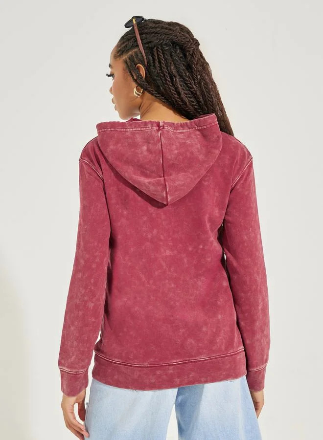 Take Two Regular Fit Acid Wash Kangaroo Pocket Detail Hoodie