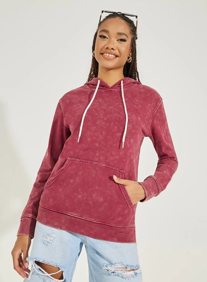 Take Two Regular Fit Acid Wash Kangaroo Pocket Detail Hoodie