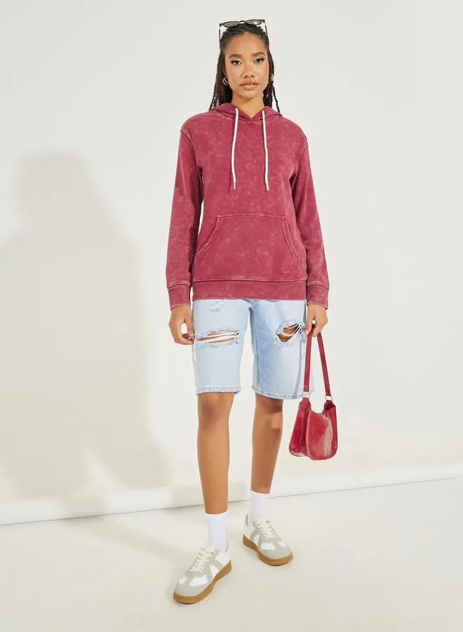 Take Two Regular Fit Acid Wash Kangaroo Pocket Detail Hoodie