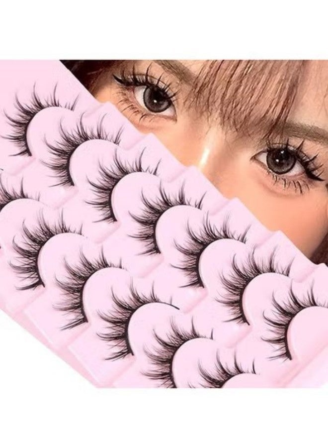 False Eyelashes, Corner Lashes, Anime Lashes, Natural Mink Wispy Eyelash, Fluffy 3D Volume Eyelashes Pack Fake Eyelashes Individual Cluster 7 Pairs - Image 1