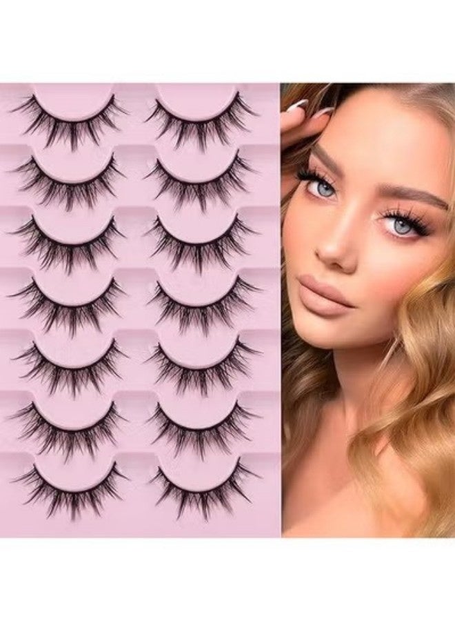 False Eyelashes, Corner Lashes, Anime Lashes, Natural Mink Wispy Eyelash, Fluffy 3D Volume Eyelashes Pack Fake Eyelashes Individual Cluster 7 Pairs - Image 2