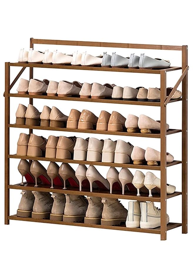 LINGWEI 6-Tier Bamboo Foldable Shelf Storage Organizer Shoe Rack - Image 1