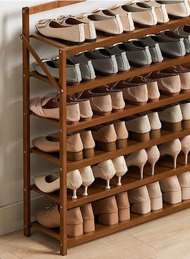 LINGWEI 6-Tier Bamboo Foldable Shelf Storage Organizer Shoe Rack - Image 2