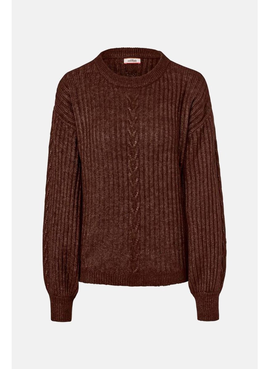 Tchibo Women Crew Neck Knitted Sweater, Brown  - Image 2