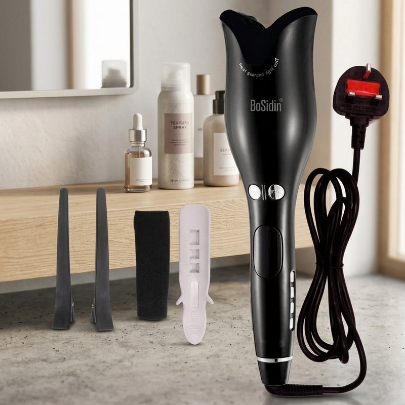 BoSidin Professional Automatic Hair Curler | Ceramic Rotating Curling Iron with Temperature Control, Digital Display & Auto Spin Chamber - Black - Image 1