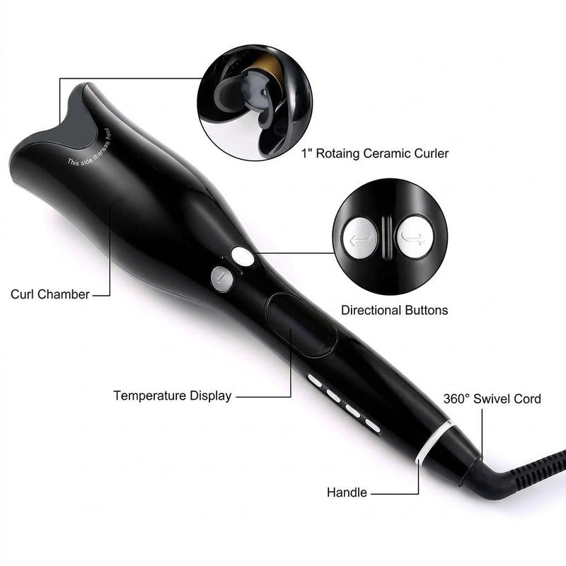 BoSidin Professional Automatic Hair Curler | Ceramic Rotating Curling Iron with Temperature Control, Digital Display & Auto Spin Chamber - Black - Image 3