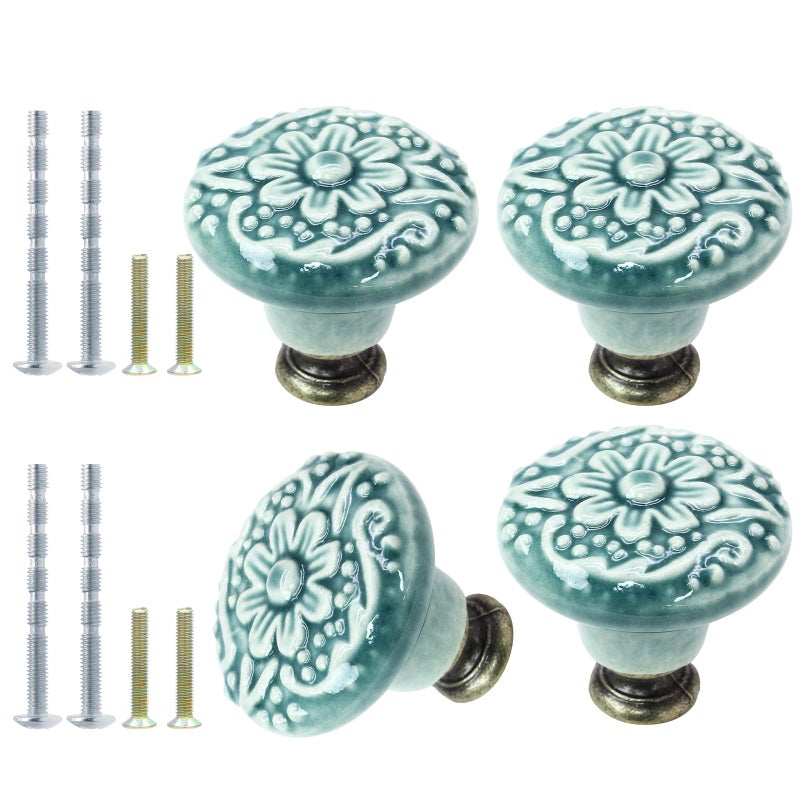 Suiwotin 16pcs Green Ceramic Cabinet Knobs Vintage Retro Dresser Knobs Decorative Drawer Pulls for Closet Cupboard Furniture Doors - Image 2