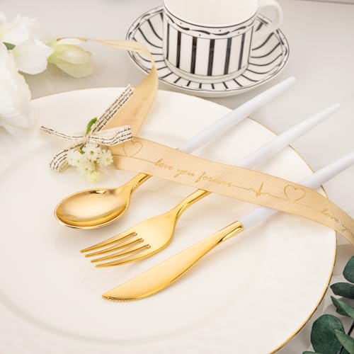 I00000 60 Pcs Gold Plastic Silverware - Heavy Duty Plastic Cutlery -Party Disposable Silverware Set，Disposable Cutlery Set Includes 20 Forks, 20 Knives, 20 Spoons Perfect for Wedding - Image 4