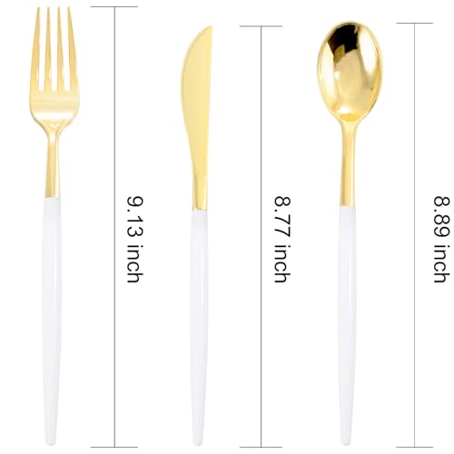 I00000 60 Pcs Gold Plastic Silverware - Heavy Duty Plastic Cutlery -Party Disposable Silverware Set，Disposable Cutlery Set Includes 20 Forks, 20 Knives, 20 Spoons Perfect for Wedding - Image 2