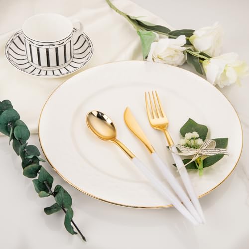 I00000 60 Pcs Gold Plastic Silverware - Heavy Duty Plastic Cutlery -Party Disposable Silverware Set，Disposable Cutlery Set Includes 20 Forks, 20 Knives, 20 Spoons Perfect for Wedding - Image 5