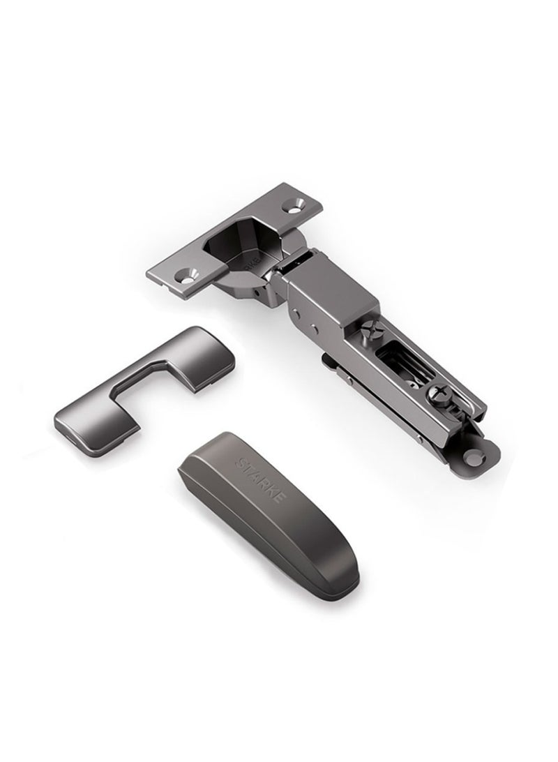 STARKE Pack of 1 Half Overlay Soft Close Cabinet Wingless Hinge -Black Electroplated, 95 Degree Opening Angle, 16-25mm Application, Strong Hydraulic System - Grey Protective Cover & Screws included - Image 1