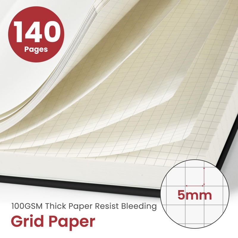 Taja Graph Spiral Journal Notebook for Women & Men, 140 Pages, Graph Paper Hardcover Notebook for Planning & Tracking, Journals for Graphing, A5(5.7" x 7.9") â€“ Black - Image 2