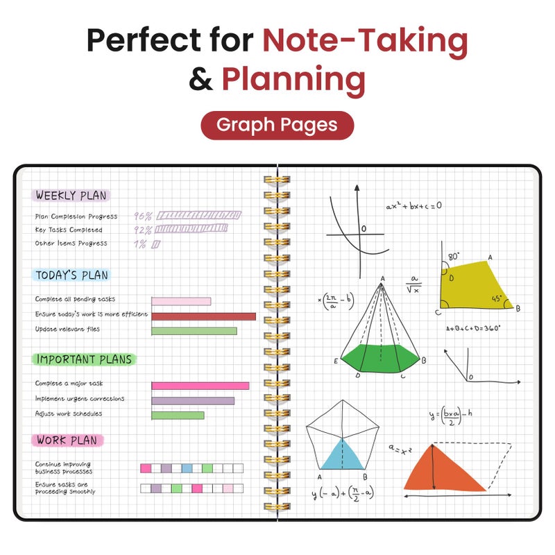 Taja Graph Spiral Journal Notebook for Women & Men, 140 Pages, Graph Paper Hardcover Notebook for Planning & Tracking, Journals for Graphing, A5(5.7" x 7.9") â€“ Black - Image 3