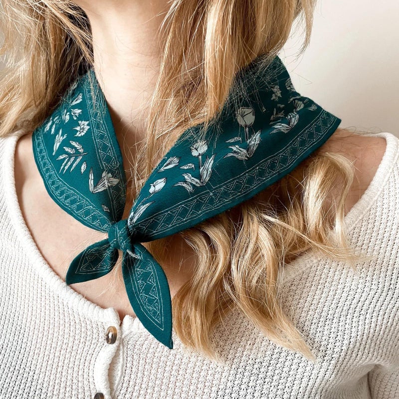 THENEXTLOVE Soft Cotton Viscose Bandana 22''x22'' for Women and Men Multi-purpose Headband Hair Scarf Handkerchief as Gifts(A6-Dark Green) - Image 4