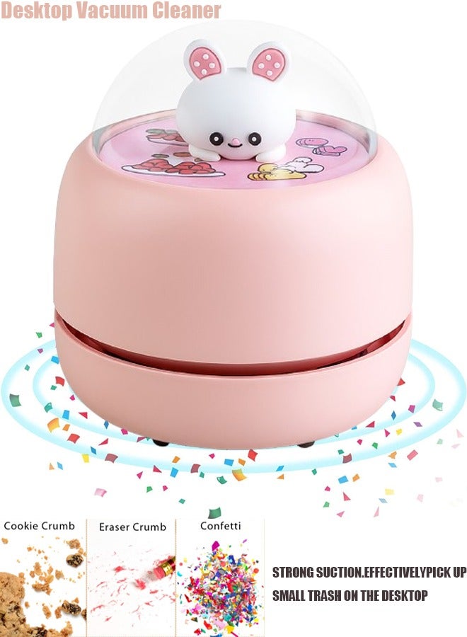 VUCATIN مكنسة كهربائية صغيرة محمولة لسطح المكتب، مكنسة كهربائية لاسلكية قابلة لإعادة الشحن لتنظيف سطح المكتب والمكتب والكمبيوتر المحمول ولوحة المفاتيح وفرش التنظيف والسيارة والحيوانات الأليفة وأدوات تنظيف المنزل (وردي) - Image 1