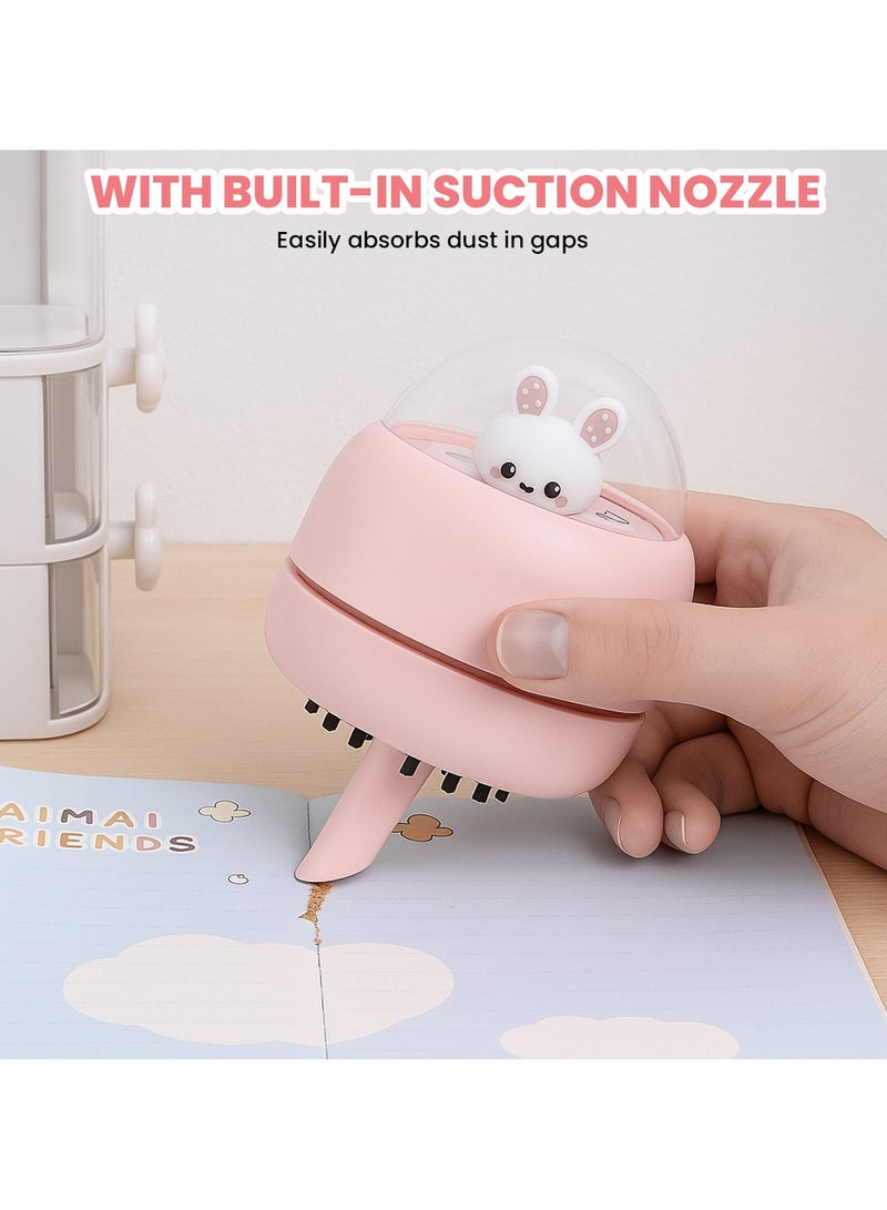 VUCATIN مكنسة كهربائية صغيرة محمولة لسطح المكتب، مكنسة كهربائية لاسلكية قابلة لإعادة الشحن لتنظيف سطح المكتب والمكتب والكمبيوتر المحمول ولوحة المفاتيح وفرش التنظيف والسيارة والحيوانات الأليفة وأدوات تنظيف المنزل (وردي) - Image 3