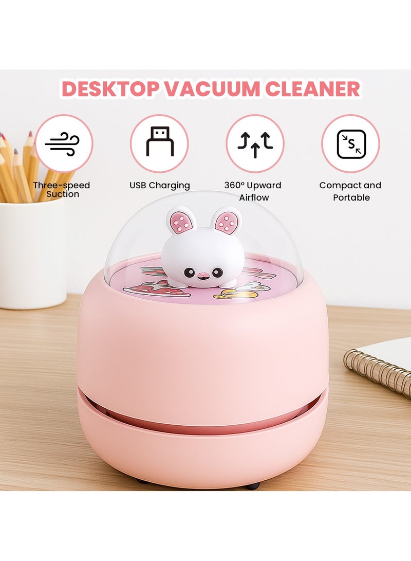 VUCATIN مكنسة كهربائية صغيرة محمولة لسطح المكتب، مكنسة كهربائية لاسلكية قابلة لإعادة الشحن لتنظيف سطح المكتب والمكتب والكمبيوتر المحمول ولوحة المفاتيح وفرش التنظيف والسيارة والحيوانات الأليفة وأدوات تنظيف المنزل (وردي) - Image 2