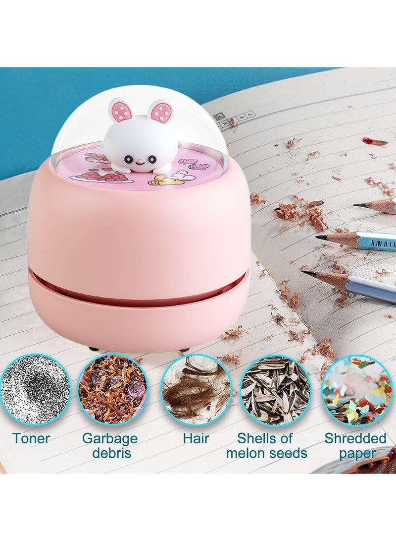 VUCATIN مكنسة كهربائية صغيرة محمولة لسطح المكتب، مكنسة كهربائية لاسلكية قابلة لإعادة الشحن لتنظيف سطح المكتب والمكتب والكمبيوتر المحمول ولوحة المفاتيح وفرش التنظيف والسيارة والحيوانات الأليفة وأدوات تنظيف المنزل (وردي) - Image 5