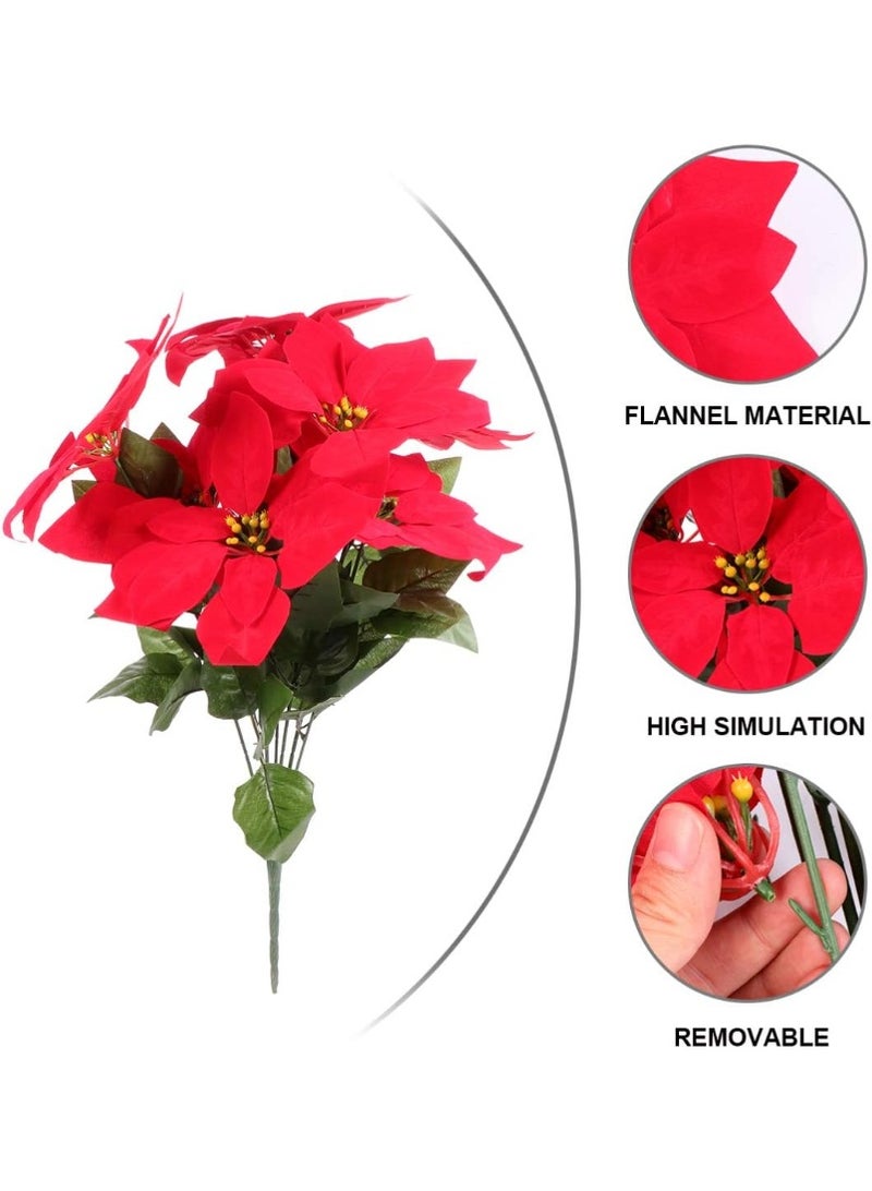 Consul's Daughter Bouquet 5 Roses Poinsettia Flower Decoration for Christmas Artificial Christmas Flowers Poinsettia Bouquet Flower Bushes Party Decorative Flower Accessories - Image 1