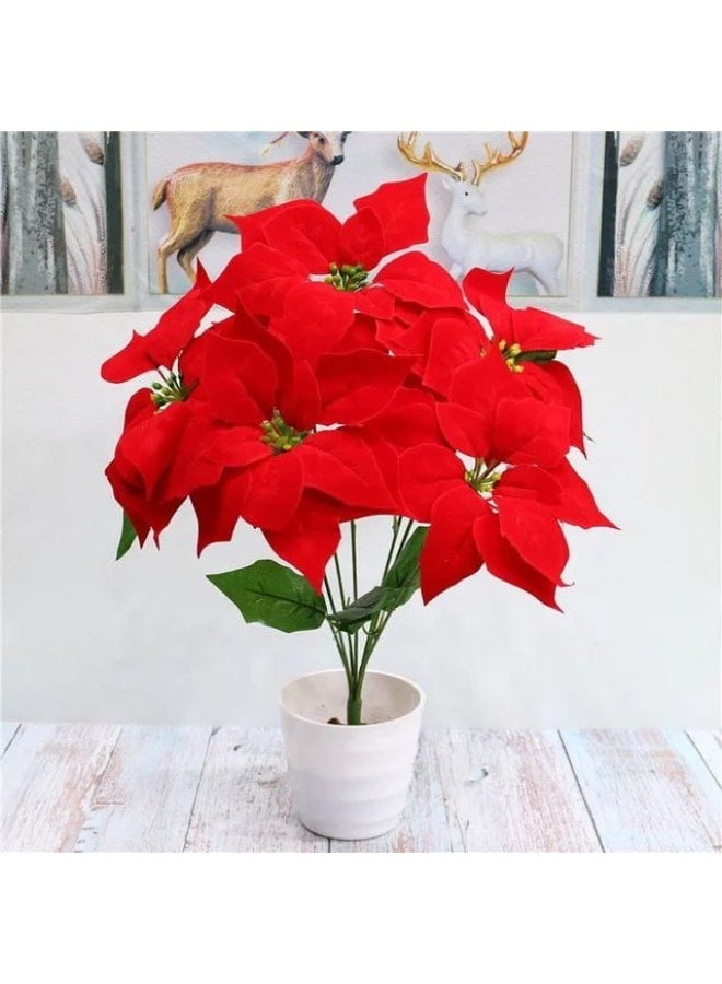 Consul's Daughter Bouquet 5 Roses Poinsettia Flower Decoration for Christmas Artificial Christmas Flowers Poinsettia Bouquet Flower Bushes Party Decorative Flower Accessories - Image 3