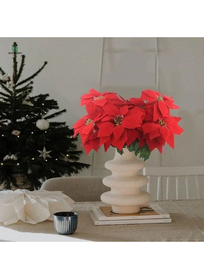 Consul's Daughter Bouquet 5 Roses Poinsettia Flower Decoration for Christmas Artificial Christmas Flowers Poinsettia Bouquet Flower Bushes Party Decorative Flower Accessories - Image 4