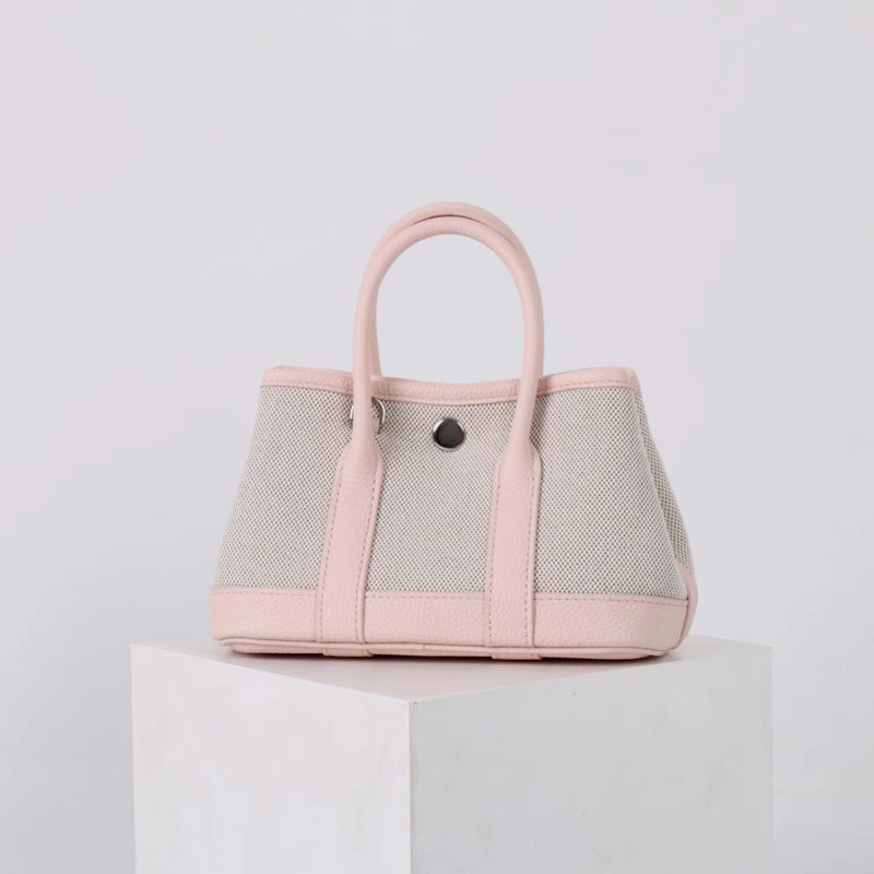 2025 Trendy New Top Layer Cowhide Contrast Canvas Portable Garden Bag High-End Western Style Shoulder Bag Casual Slant - Image 1