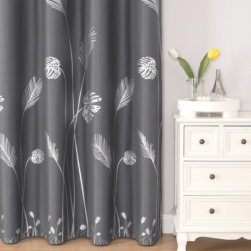 Estelar Textiler Blackout Curtains & Drapes 84 Inches Long 2 Panels Set for Living Room with Silver Palm Tree Drapes for Bedroom, 52Wx84L, Dark Grey, 1Pair - Image 2