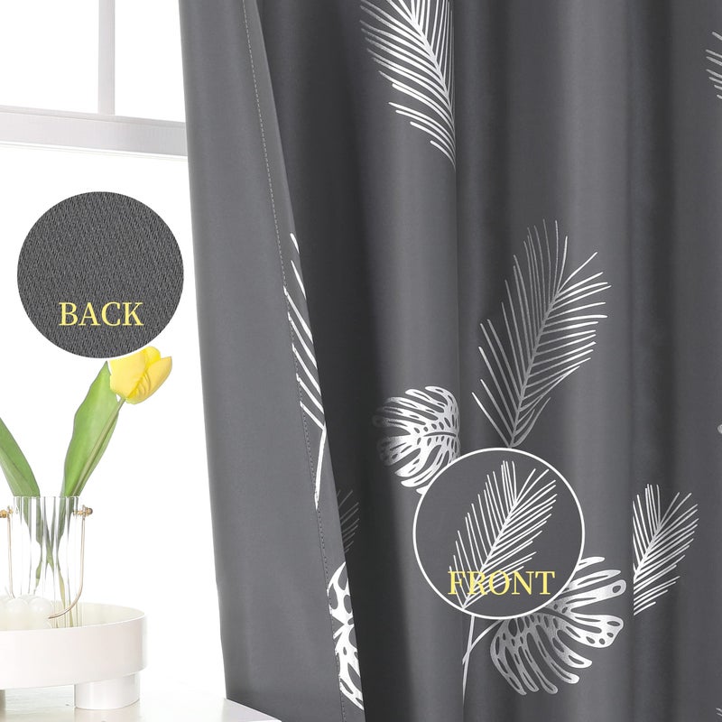 Estelar Textiler Blackout Curtains & Drapes 84 Inches Long 2 Panels Set for Living Room with Silver Palm Tree Drapes for Bedroom, 52Wx84L, Dark Grey, 1Pair - Image 4