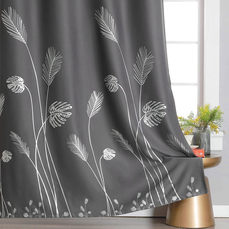 Estelar Textiler Blackout Curtains & Drapes 84 Inches Long 2 Panels Set for Living Room with Silver Palm Tree Drapes for Bedroom, 52Wx84L, Dark Grey, 1Pair - Image 3