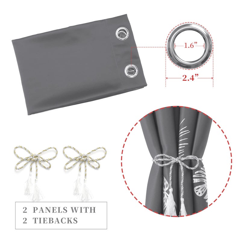 Estelar Textiler Blackout Curtains & Drapes 84 Inches Long 2 Panels Set for Living Room with Silver Palm Tree Drapes for Bedroom, 52Wx84L, Dark Grey, 1Pair - Image 5