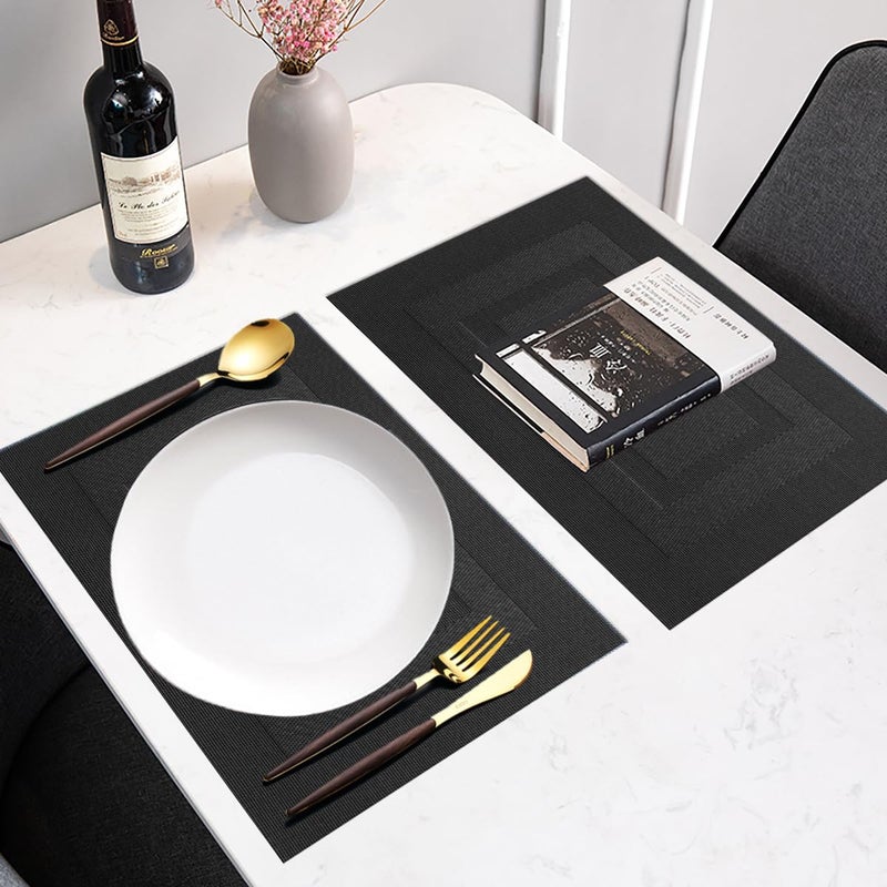 PIGCHCY Placemats Washable Vinyl Woven Table Mats Elegant Durable Placemats for Dining Table Set of 4 (18 x 12 inches  Pure Black) - Image 4