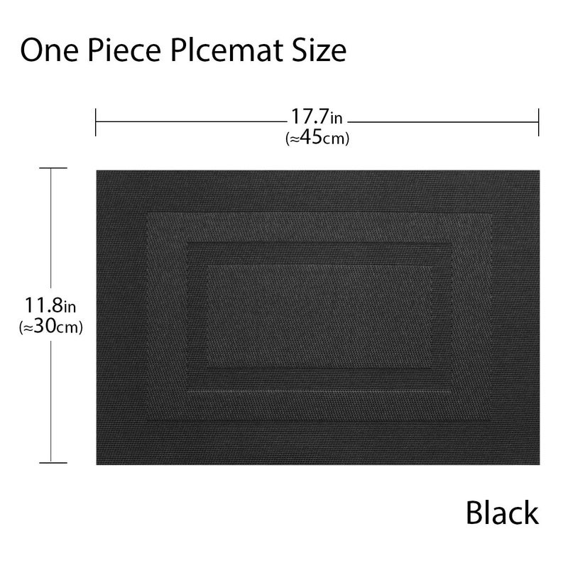 PIGCHCY Placemats Washable Vinyl Woven Table Mats Elegant Durable Placemats for Dining Table Set of 4 (18 x 12 inches  Pure Black) - Image 2