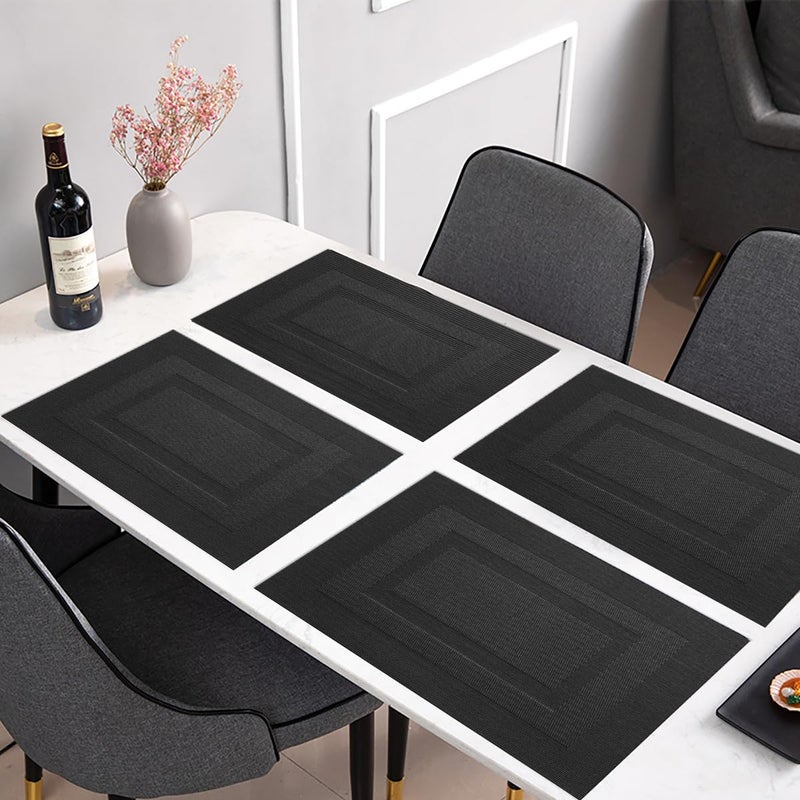 PIGCHCY Placemats Washable Vinyl Woven Table Mats Elegant Durable Placemats for Dining Table Set of 4 (18 x 12 inches  Pure Black) - Image 5