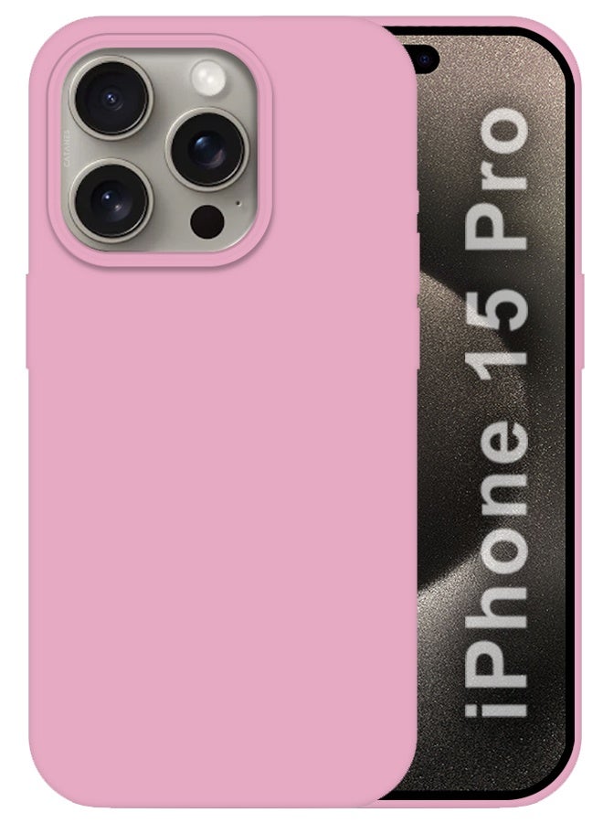 CATANES iPhone 15 Pro Case Silicone Case Full Body Protective Cover Shockproof Slim Phone Case Anti-Scratch Soft Microfiber Lining Pink - Image 1