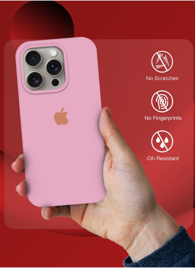 CATANES - iPhone 15 Pro Case Silicone Case Full Body Protective Cover Shockproof Slim Phone Case Anti-Scratch Soft Microfiber Lining Pink - Image 1