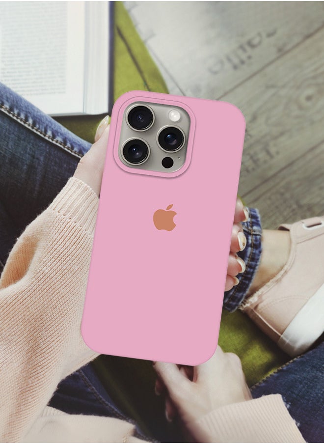 CATANES - iPhone 15 Pro Case Silicone Case Full Body Protective Cover Shockproof Slim Phone Case Anti-Scratch Soft Microfiber Lining Pink - Image 1
