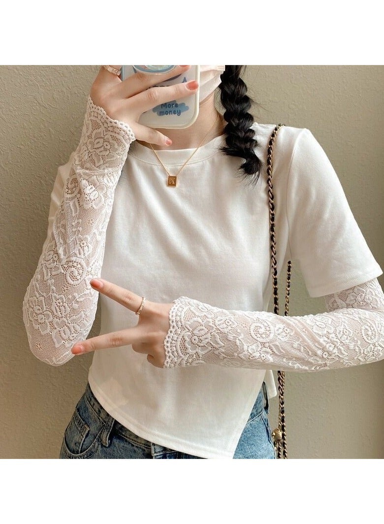 Goolsky Long Lace Sun Sleeves Women Summer – Thin UV Protection Arm Covers Sweet Elastic Breathable Driving Gloves - Image 1