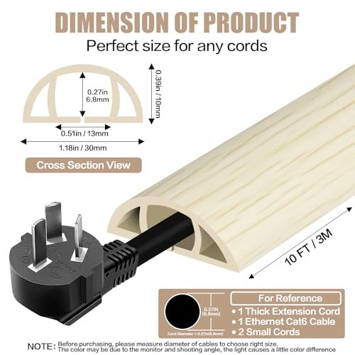 DBHXXMB-HH Floor Cord Cover Self Adhesive Cord Hider,10FT Cable Management, Extension Strip Protector for Wires, Prevent Cable Trips for Offices, Gyms, Exhibitions Cavity:0.39"(W) x 0.27"(H) Yellow Wood - Image 2