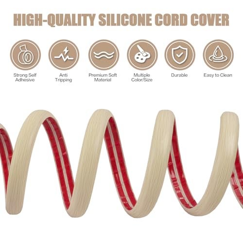 DBHXXMB-HH Floor Cord Cover Self Adhesive Cord Hider,10FT Cable Management, Extension Strip Protector for Wires, Prevent Cable Trips for Offices, Gyms, Exhibitions Cavity:0.39"(W) x 0.27"(H) Yellow Wood - Image 3