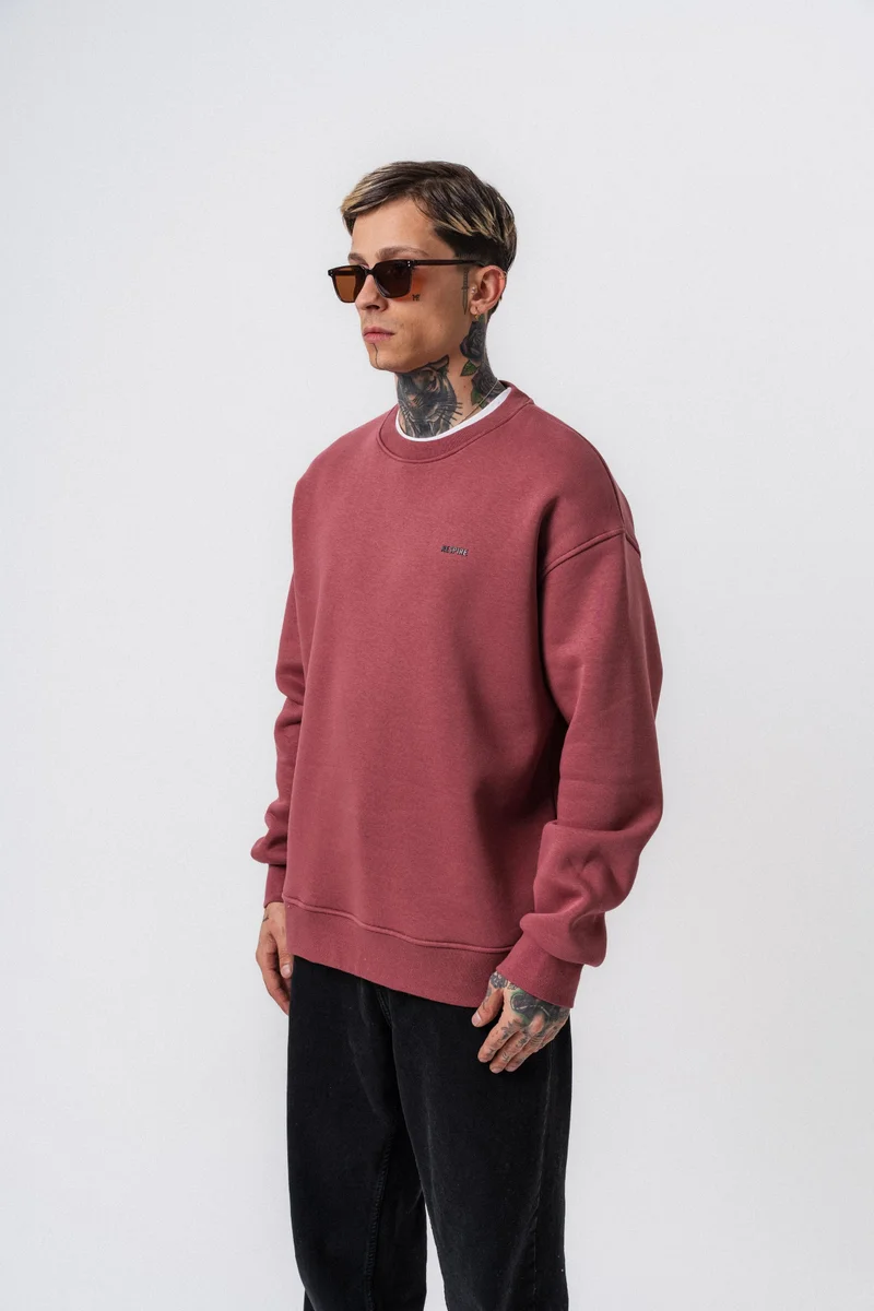 RESPIRE Men's Respire Letter Detail Basic Oversize Sweatshirt Rose (Gül)