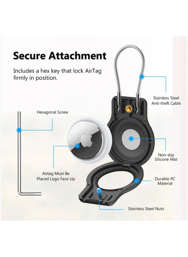 واي جيه متوافق مع حامل أمان Apple AirTag مع كابل ، 2 حزمة من صندوق قفل بطاقة الهواء سلسلة المفاتيح سلسلة المفاتيح حلقة المفاتيح ، علامة الأمتعة ، الأمتعة أكثر من الرجال والنساء ، حلقة المفاتيح ، أسود - Image 2