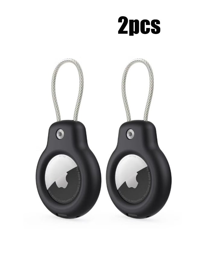 واي جيه متوافق مع حامل أمان Apple AirTag مع كابل ، 2 حزمة من صندوق قفل بطاقة الهواء سلسلة المفاتيح سلسلة المفاتيح حلقة المفاتيح ، علامة الأمتعة ، الأمتعة أكثر من الرجال والنساء ، حلقة المفاتيح ، أسود - Image 1