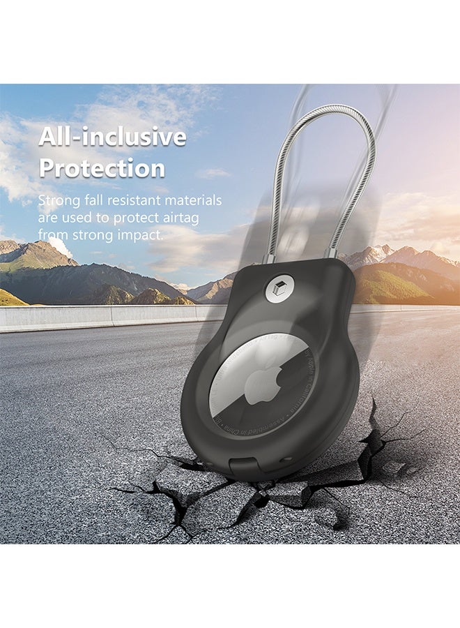 واي جيه متوافق مع حامل أمان Apple AirTag مع كابل ، 2 حزمة من صندوق قفل بطاقة الهواء سلسلة المفاتيح سلسلة المفاتيح حلقة المفاتيح ، علامة الأمتعة ، الأمتعة أكثر من الرجال والنساء ، حلقة المفاتيح ، أسود - Image 4