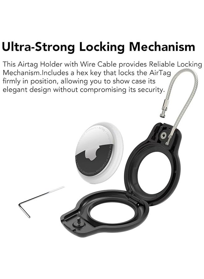 واي جيه متوافق مع حامل أمان Apple AirTag مع كابل ، 2 حزمة من صندوق قفل بطاقة الهواء سلسلة المفاتيح سلسلة المفاتيح حلقة المفاتيح ، علامة الأمتعة ، الأمتعة أكثر من الرجال والنساء ، حلقة المفاتيح ، أسود - Image 3