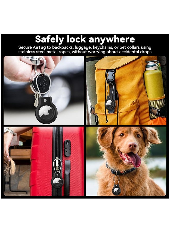 واي جيه متوافق مع حامل أمان Apple AirTag مع كابل ، 2 حزمة من صندوق قفل بطاقة الهواء سلسلة المفاتيح سلسلة المفاتيح حلقة المفاتيح ، علامة الأمتعة ، الأمتعة أكثر من الرجال والنساء ، حلقة المفاتيح ، أسود - Image 5